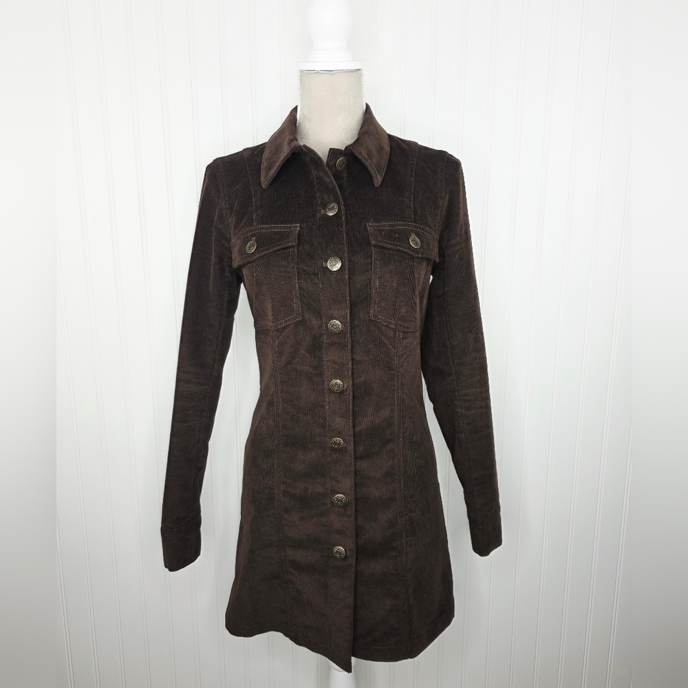 House of Harlow 1960 Dress Women XS Brown‎ Corduroy Button Front Mini - Picture 3 of 10